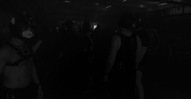 Leather crowd gathered in the dark at a past edition